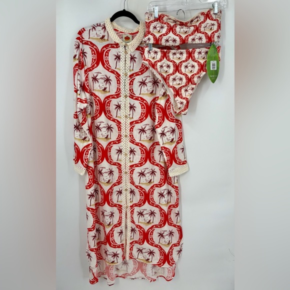 FARM Rio Other - Farm Rio Chemise Coverup & Bandeau Top High Waist Bottom Size XL 3 Piece Set